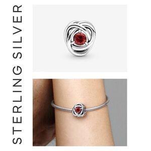 🌟 S925 Sterling Silver July True Red Eternity Circle Charm